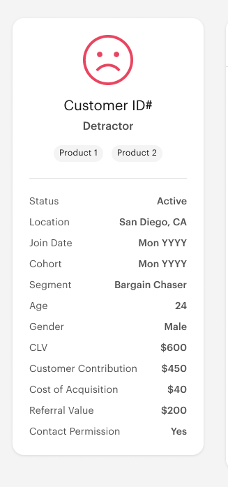 The customer card: segment, value, and NPS profile at a glance
