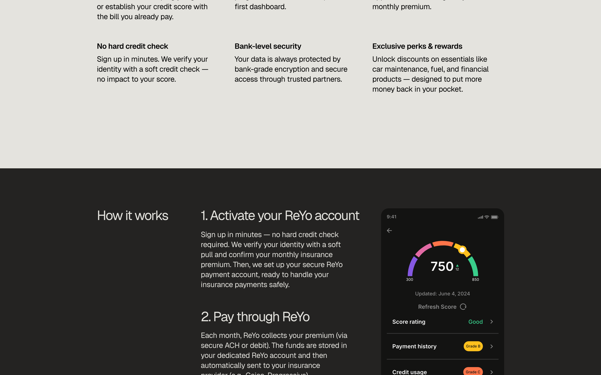 How it works: activate, pay through ReYo, build history